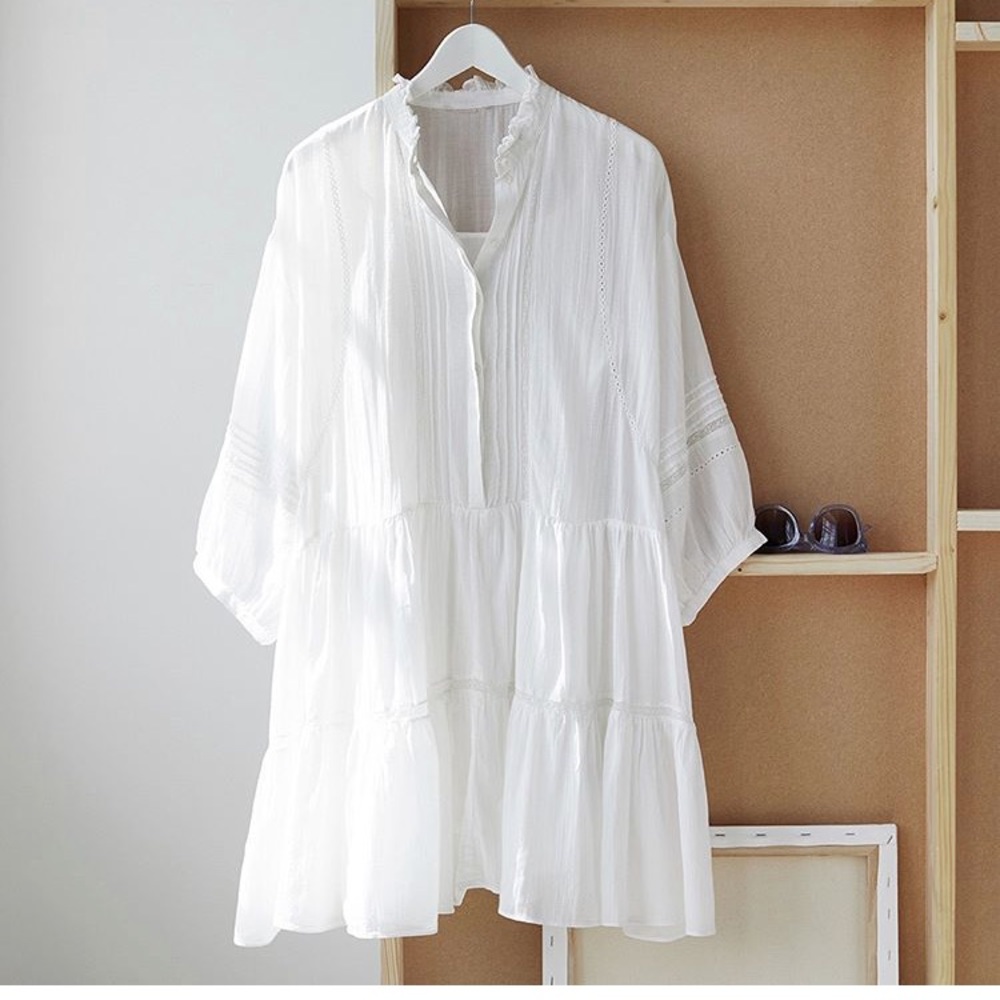ISO H&M white peasant tunic Flowy white dress xs s